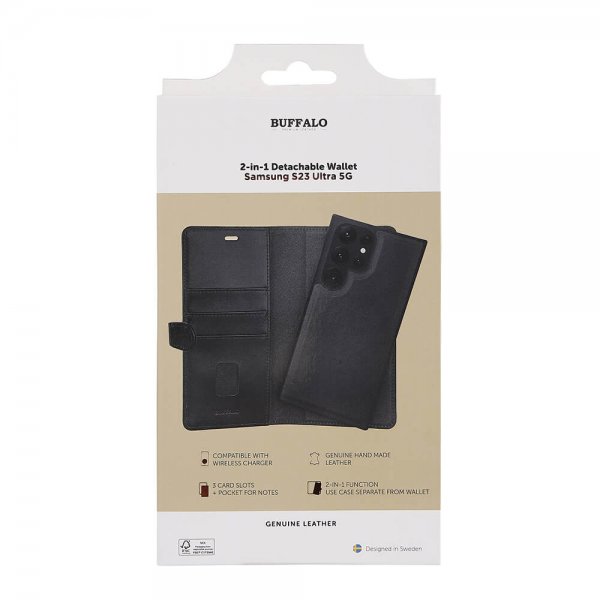 Buffalo Samsung Galaxy S23 Ultra Etui 2-i-1 Aftagelig Pung Sort