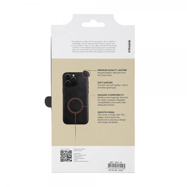 Buffalo iPhone 15 Pro Max Cover Ægte læder MagSeries Sort