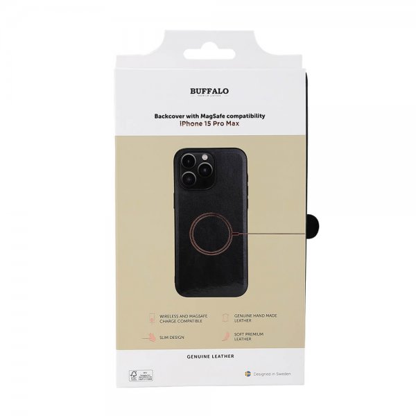 Buffalo iPhone 15 Pro Max Cover Ægte læder MagSeries Sort