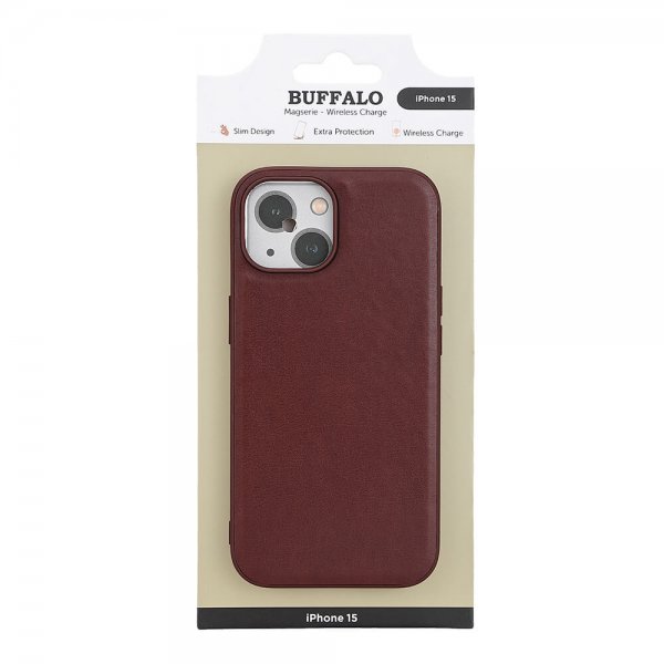 Buffalo iPhone 15 Cover PU MagSeries Brun
