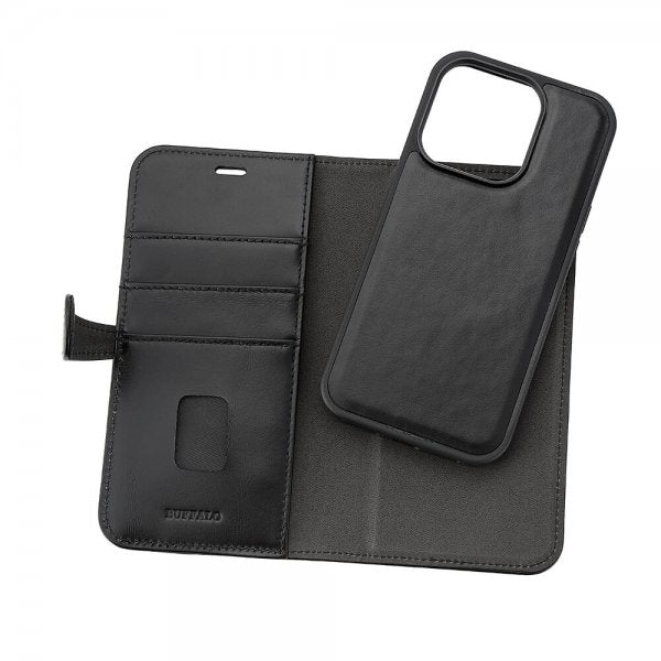 Buffalo iPhone 15 Pro Etui 3 Kortlommer Aftagelig Skal MagSeries Sort