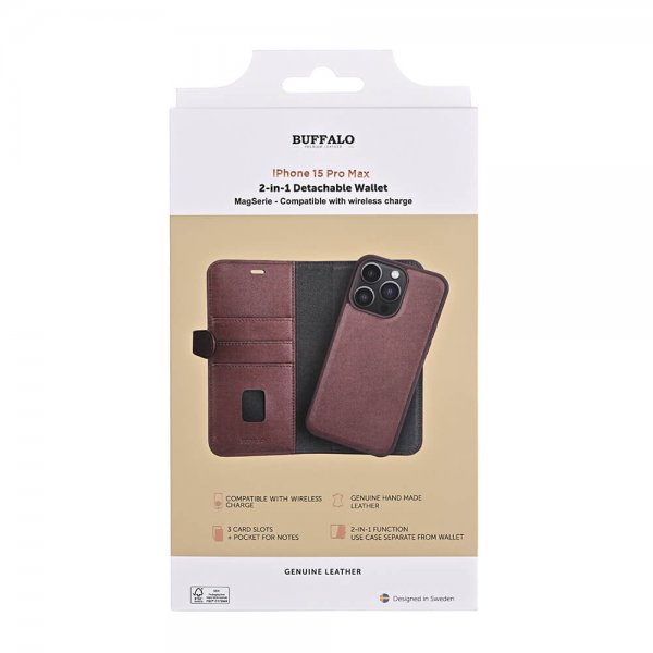 Buffalo iPhone 15 Pro Max Etui 3 Kortlommer Aftageligt Cover MagSeries Brun
