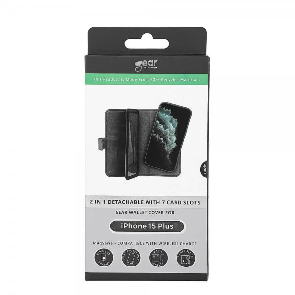 Gear iPhone 15 Plus Cover 7 Kortlommer Aftageligt Cover MagSeries Sort