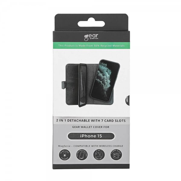 Gear iPhone 13/14/15 Etui 7 Kortlommer Aftageligt Cover MagSeries Sort