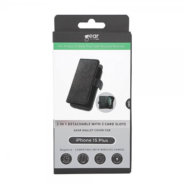 Gear iPhone 15 Plus Etui 3 Kortlommer Aftageligt Cover MagSeries Sort