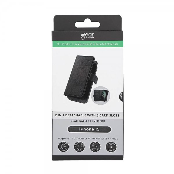 Gear iPhone 15 Etui 3 Kortlommer Aftageligt Cover MagSeries Sort