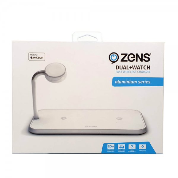 Zens Dual+Watch Aluminium Trådløs Oplader Hvid