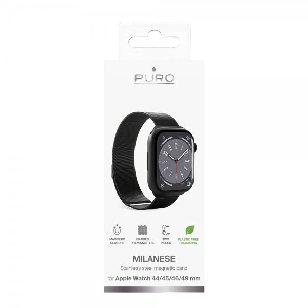 Puro Apple Watch 44/45/46mm/Apple Watch Ultra Armbånd Milanese Sort