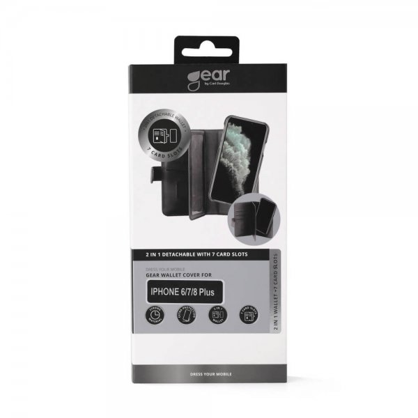 Gear iPhone 6/6S Plus/iPhone 7 Plus/iPhone 8 Plus Etui 7 Kortpladser Aftagelig Skal Sort