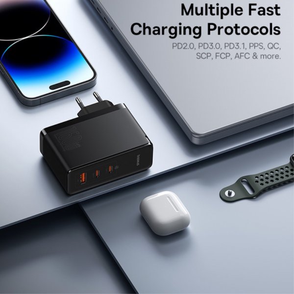 Baseus GaN5 Pro Hurtigoplader 2xUSB-C & 1xUSB-A 160W