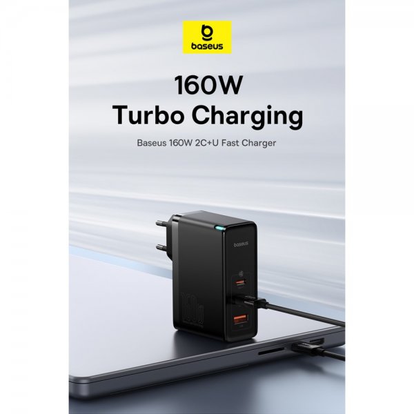 Baseus GaN5 Pro Hurtigoplader 2xUSB-C & 1xUSB-A 160W