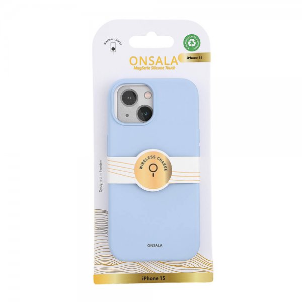 Onsala iPhone 15 Cover Silicone Touch MagSeries Lyseblå