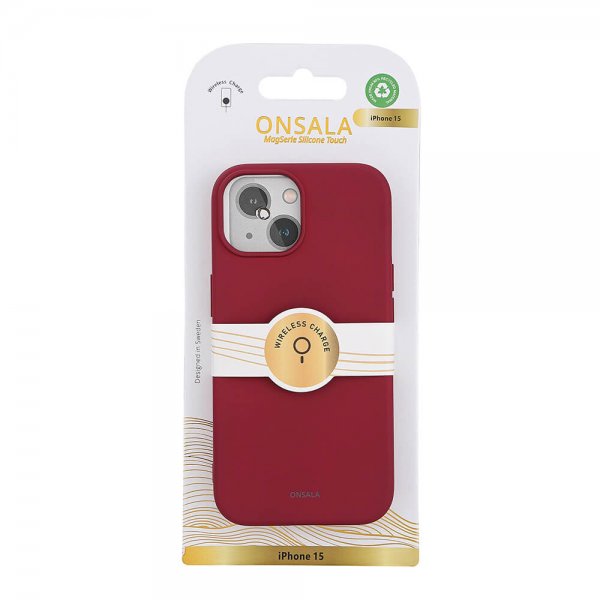 Onsala iPhone 15 Cover Silikone Touch MagSeries Dyb Rød