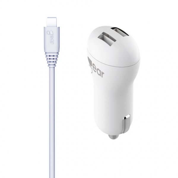Gear Biloplader 2xUSB 2.4A Micro-USB Kabel 1m Hvid