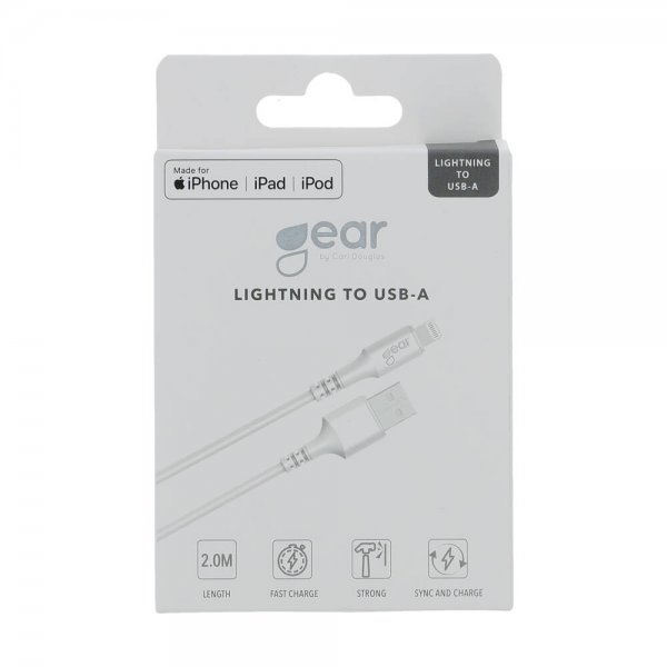 Gear Ladekabel Lightning til USB-A 2m MFI Hvid