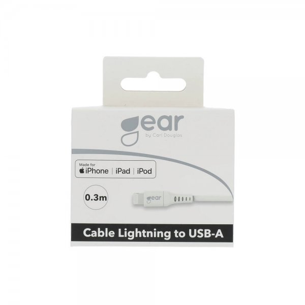 Gear Ladekabel Lightning til USB-A 0.3m MFI Hvid