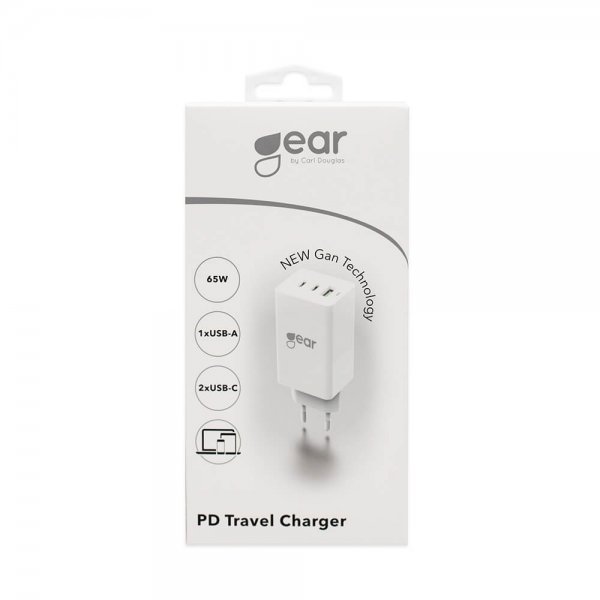 Gear Oplader GAN 2xUSB-C + 1xUSB-A PD 65W Hvid