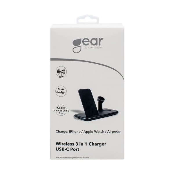 Gear Trådløs Triple QI Oplader Mobil/Watch/Airpods 20W Sort