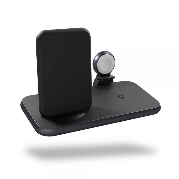 Zens 4 i 1 Stand+Watch trådløs oplader Aluminium Sort