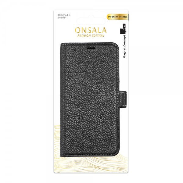 Onsala iPhone 11 Pro Max Etui Ægte Læder Sort