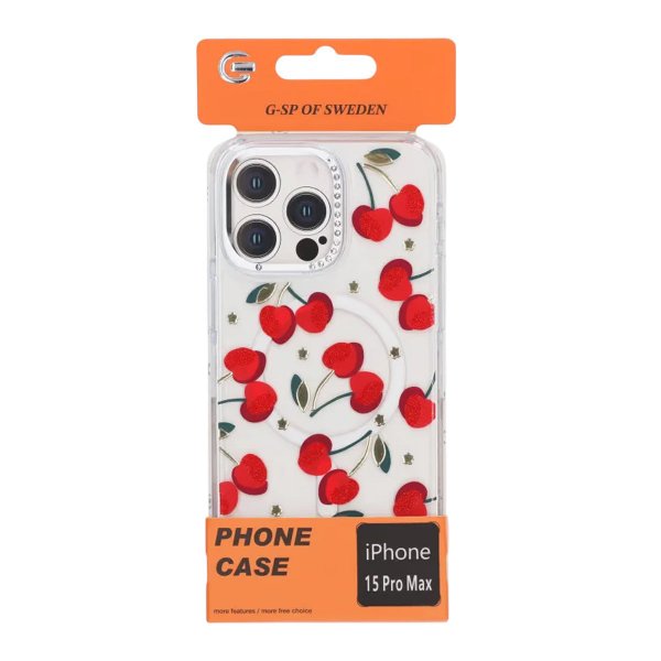 iPhone 15 Pro Max Cover Mønster MagSafe Kirsebær