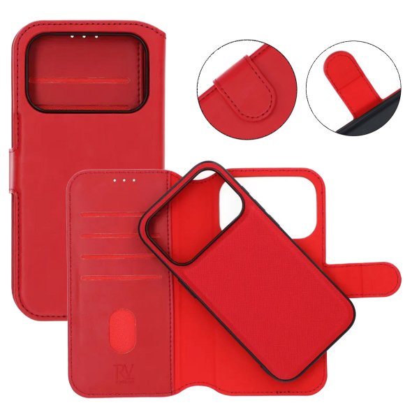 Rvelon iPhone 17 Pro Etui 4 Kortlommer Aftageligt Cover Rød
