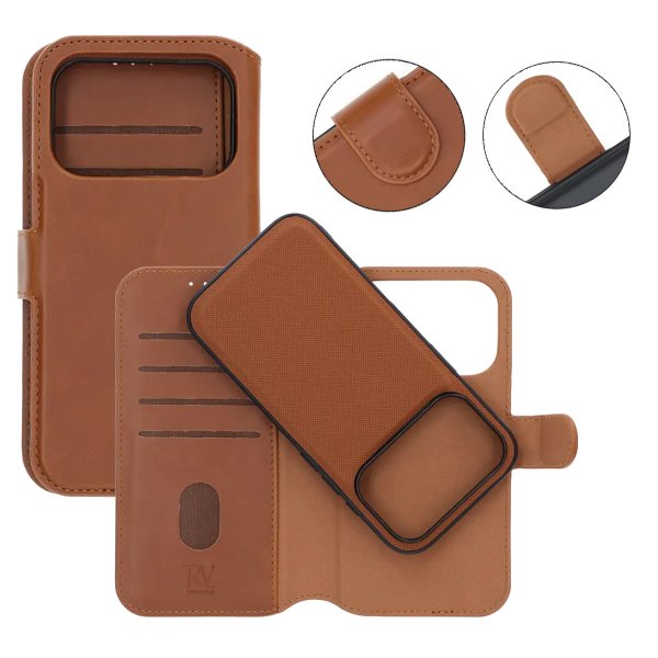 Rvelon iPhone 17 Pro Etui 4 Kortlommer Aftageligt Cover Brun