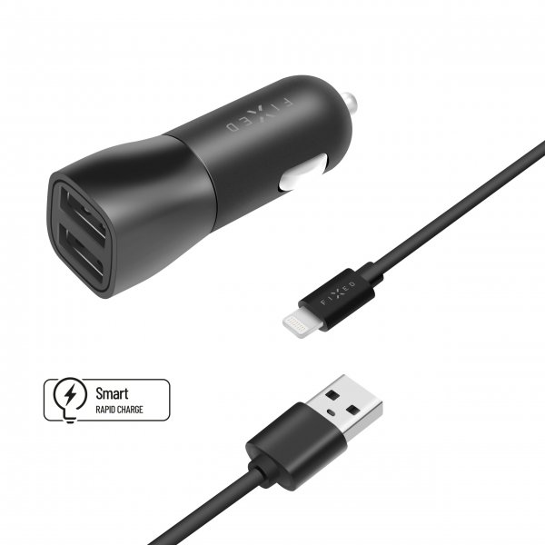 Fast Billader med Lightning-kabel 1m 15W Sort