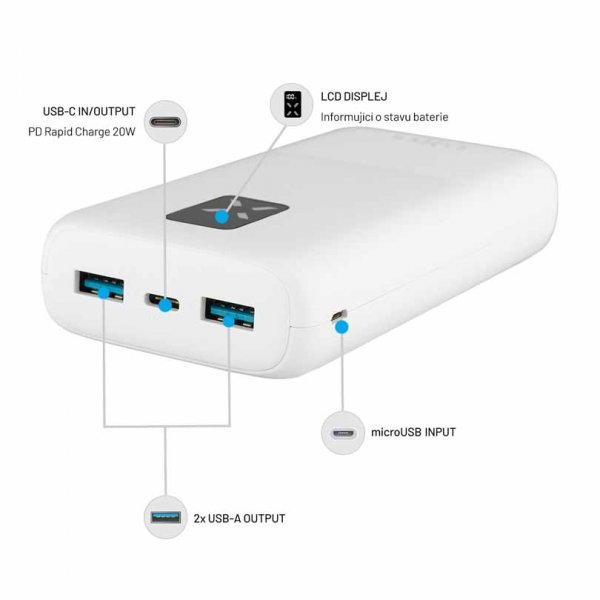 Fixed Powerbank Zen 20 20W 20 000 mAh USB-C 2xUSB-A Hvid