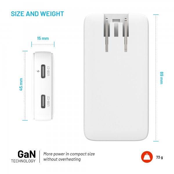 Fast Oplader Slim Traveller 2xUSB-C 45W
