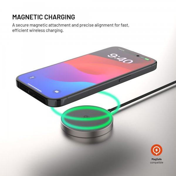 Fast MagSafe-oplader MagPad Slim 15W Qi2 Titanium