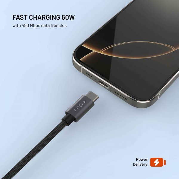 Fast USB-C kabel med Smartwatch-opladning 1.5m Sort