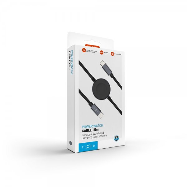 Fast USB-C kabel med Smartwatch-opladning 1.5m Sort