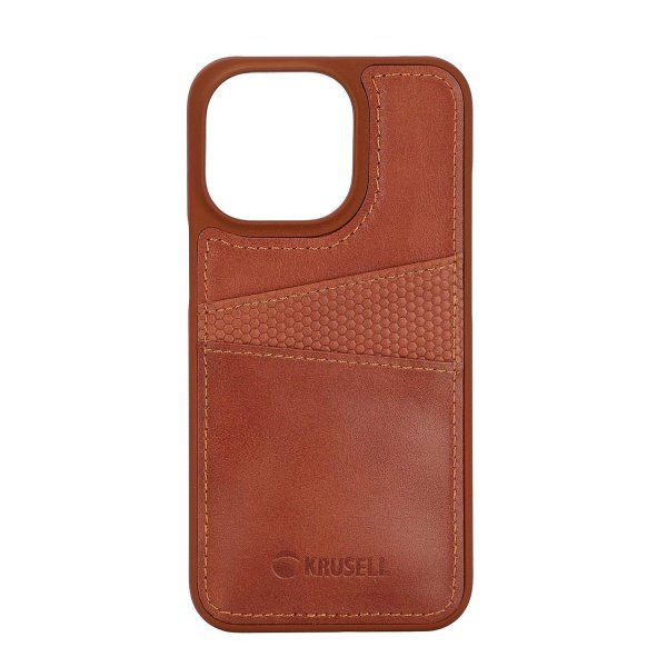 Krusell iPhone 14 Pro Cover Leather CardCover Cognac