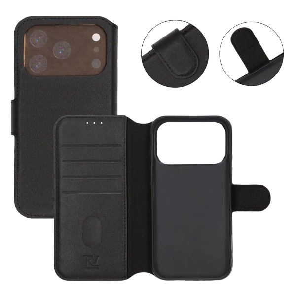 Rvelon iPhone 17 Pro Etui Ægte Læder Sort