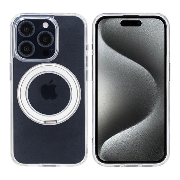 iPhone 15 Pro Cover Roterbart MagSafe Stativ Gennemsigtig