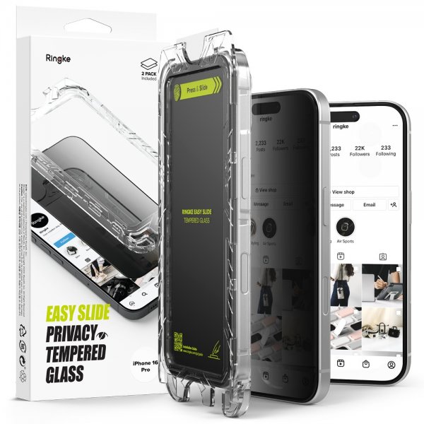 Ringke iPhone 16 Pro Skærmbeskyttelse Easy Slide Privacy 2-pak