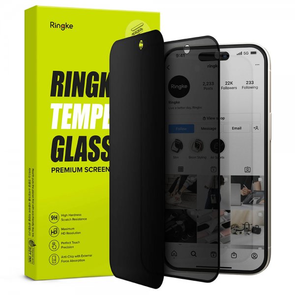 Ringke iPhone 15 Pro Skærmbeskyttelse Privacy Hærdet Glas Installationsjig