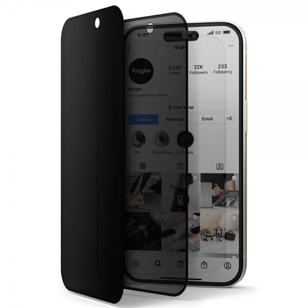 Ringke iPhone 15 Skærmbeskytter Privacy Tempered Glass Installation Jig
