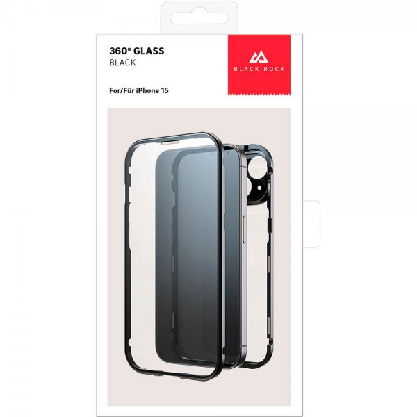 Black Rock iPhone 15 Cover 360 Glass Transparent Sort