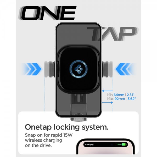 Spigen Bilholder OneTap Pro Air Vent Mount Oplader 15W Sort