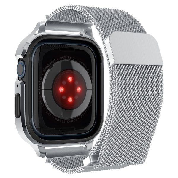 Spigen Apple Watch 45mm Cover med Rem Metal Fit Pro Silver