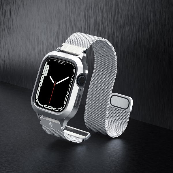 Spigen Apple Watch 45mm Cover med Rem Metal Fit Pro Silver