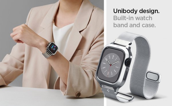 Spigen Apple Watch 45mm Cover med Rem Metal Fit Pro Silver