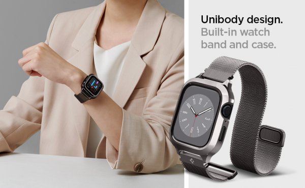 Spigen Apple Watch 45mm Skal med Rem Metal Fit Pro Graphite