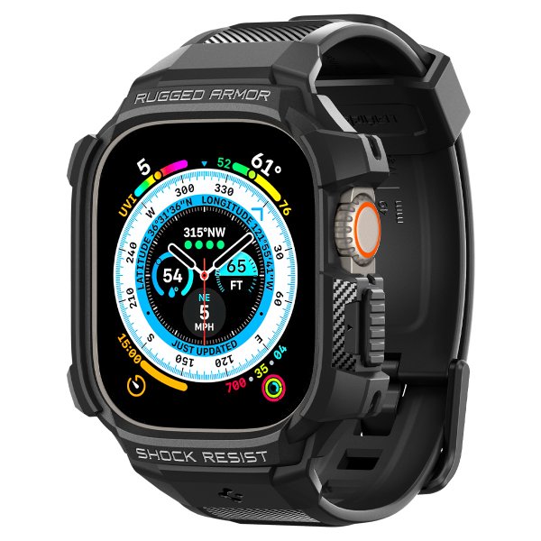 Spigen Apple Watch Ultra Etui og Rem Rugged Armor Pro Sort