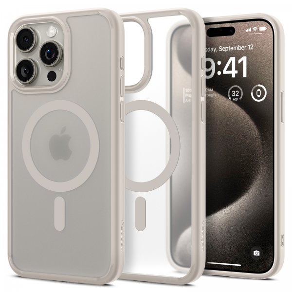 Spigen iPhone 15 Pro Max Cover Ultra Hybrid MagFit Frost Natural Titanium