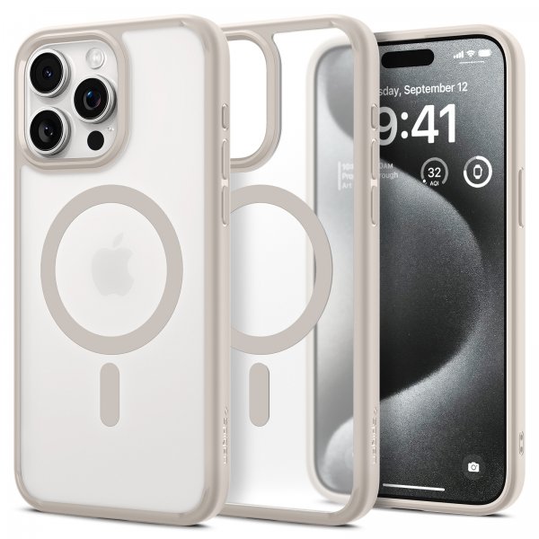 Spigen iPhone 15 Pro Max Cover Ultra Hybrid MagFit Frost Natural Titanium