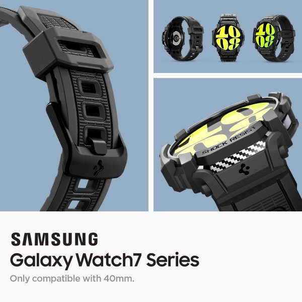 Spigen Samsung Galaxy Watch 7 40mm Rem og Cover Rugged Armor Pro Mat Sort