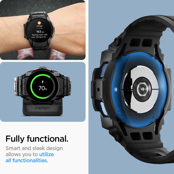 Spigen Samsung Galaxy Watch 7 40mm Rem og Cover Rugged Armor Pro Mat Sort